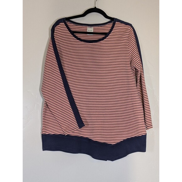 Blair Women's Blue Pink Asymmetrical Hem Striped 3/4 Sleeve Tshirt Size Medium - Picture 3 of 8